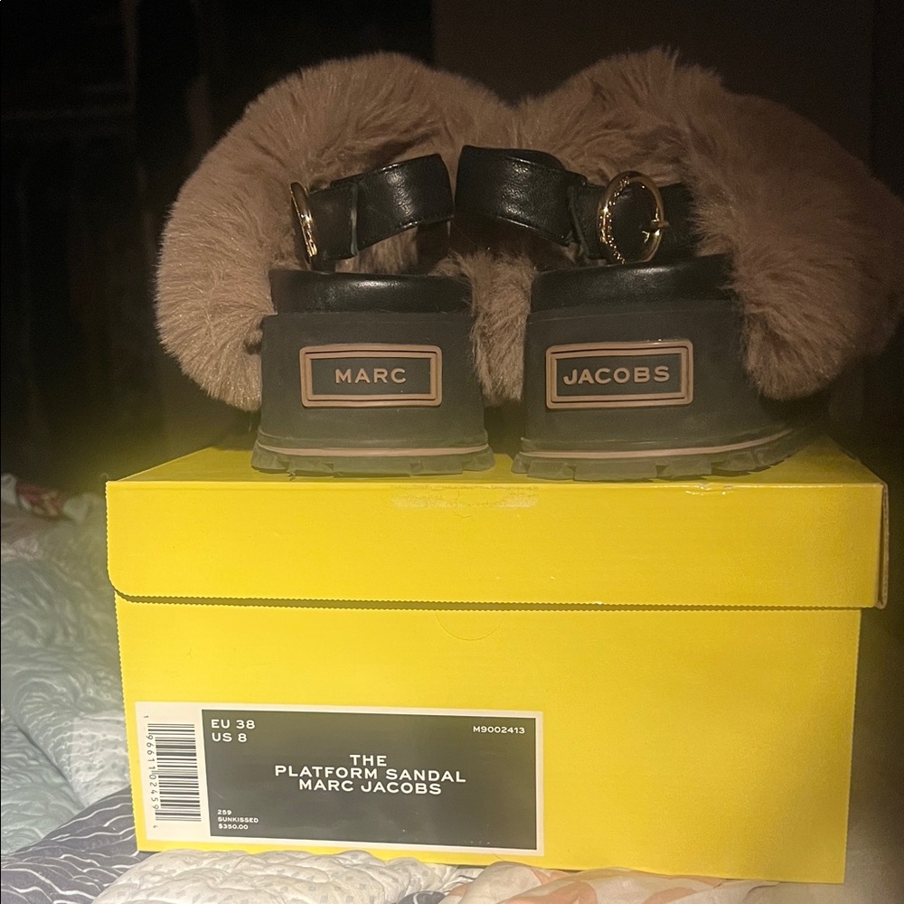 Marc Jacobs Black and Brown Fur Platform Sandals